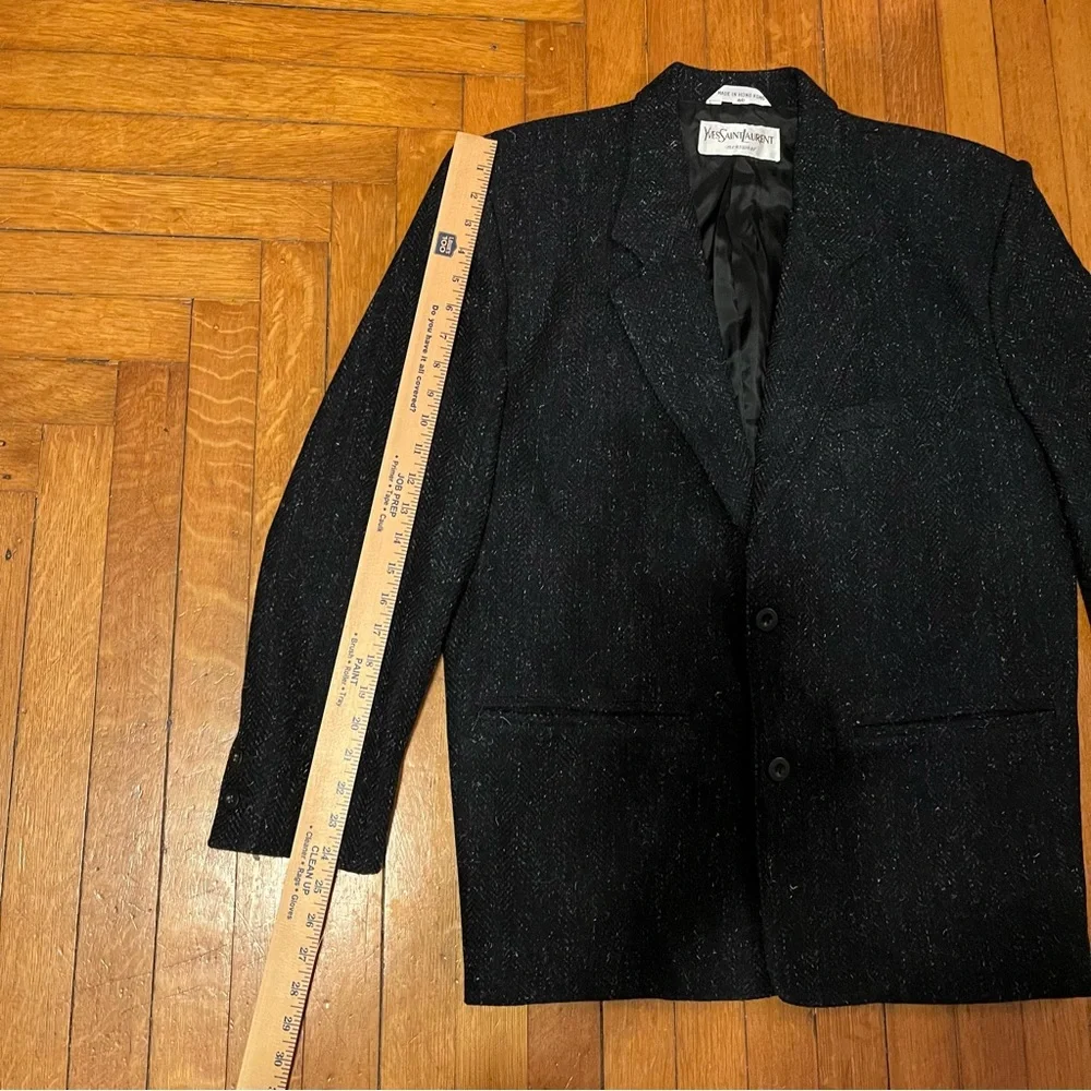 Yves Saint Laurent Dark Blue Tweed Blazer Men’s Sz 40 Wool Blend Lined Vintage